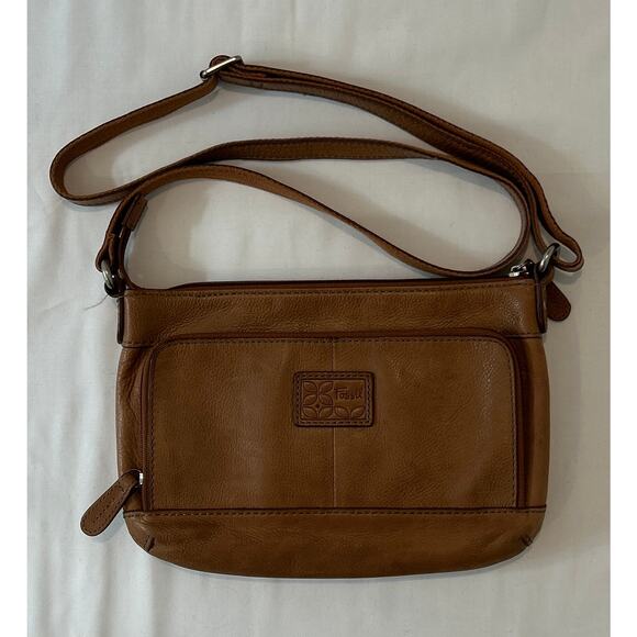 Fossil women's Small Multi Compartment Tan Leather Crossbody - Picture 3 of 5